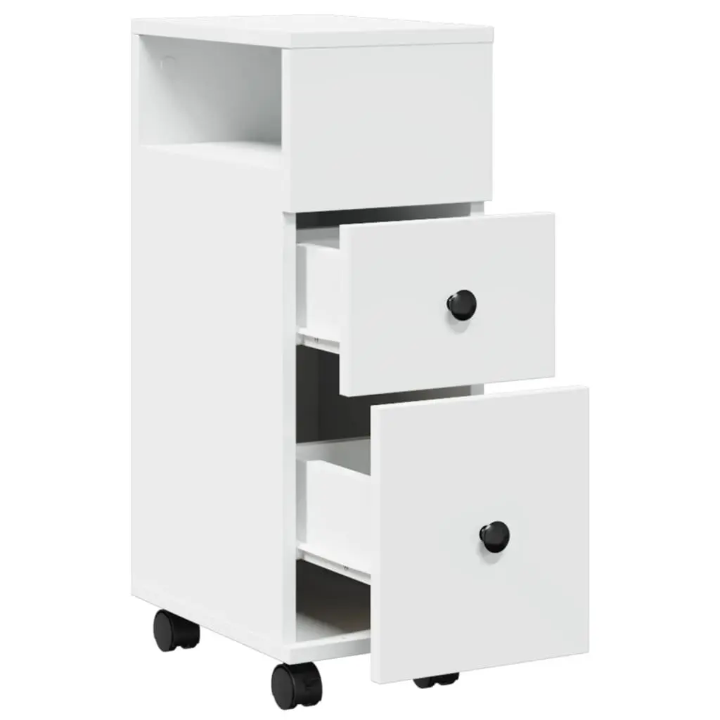 Narrow Bathroom Storage Cabinet on Wheels Engineered Wood White