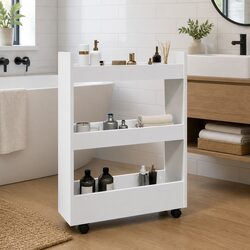 Narrow Storage Trolley 3 Tier White Rolling Cart Kitchen Bathroom Organiser