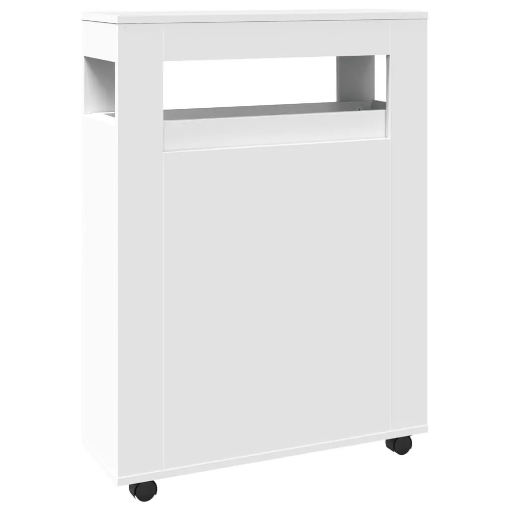 Narrow Bathroom Storage Cabinet with Wheels White Engineered Wood Organiser