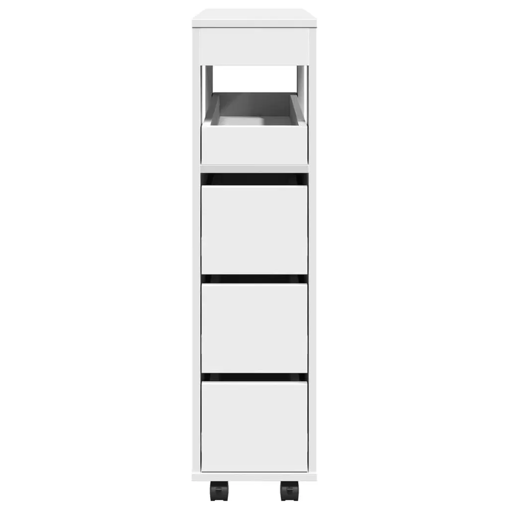 Narrow Bathroom Storage Cabinet with Wheels White Engineered Wood Organiser