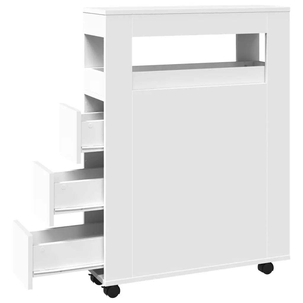 Narrow Bathroom Storage Cabinet with Wheels White Engineered Wood Organiser