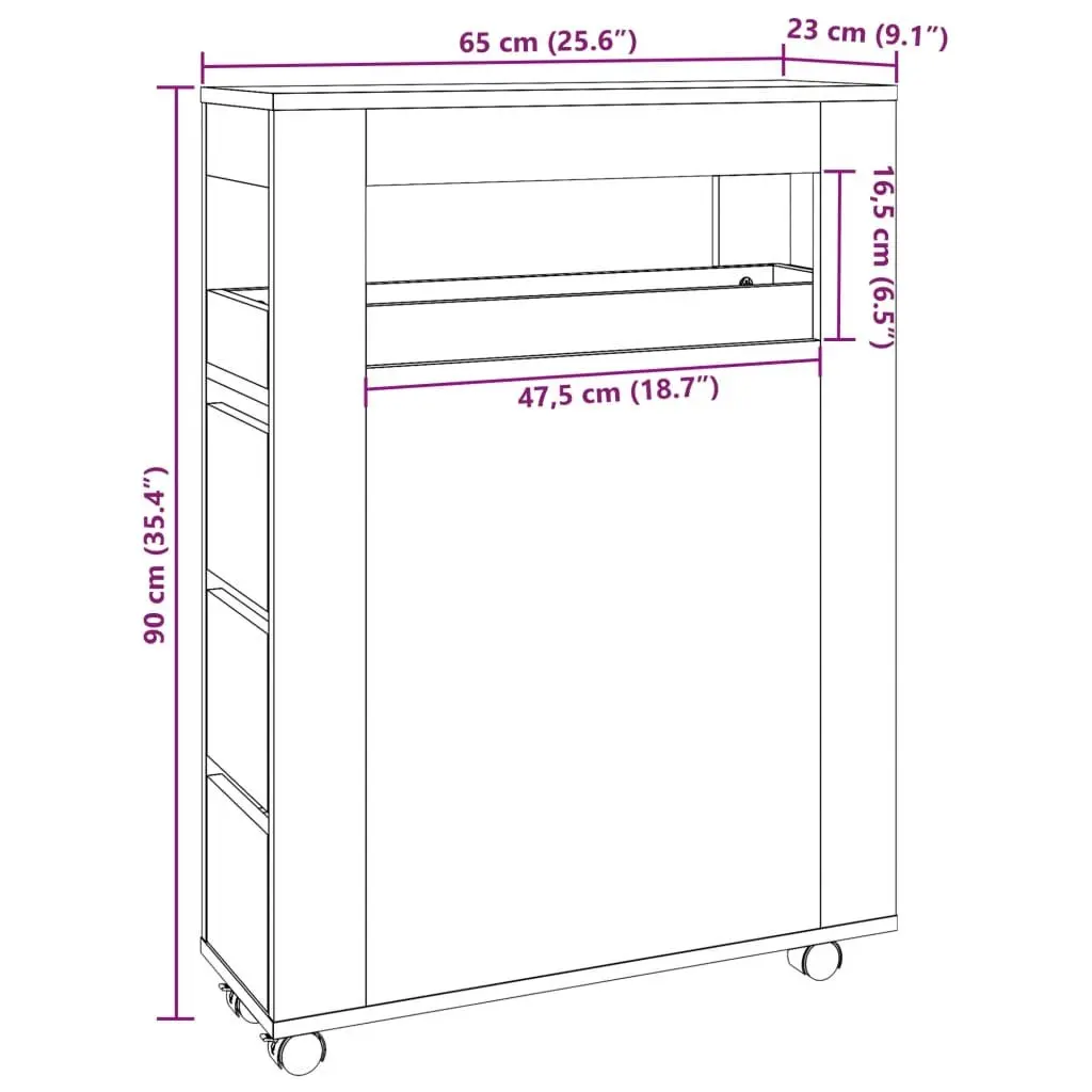 Narrow Bathroom Storage Cabinet with Wheels White Engineered Wood Organiser
