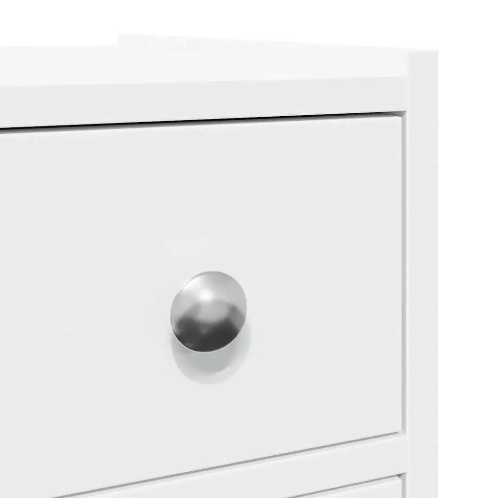 Narrow Bathroom Storage Cabinet on Wheels White Engineered Wood Tall Cupboard