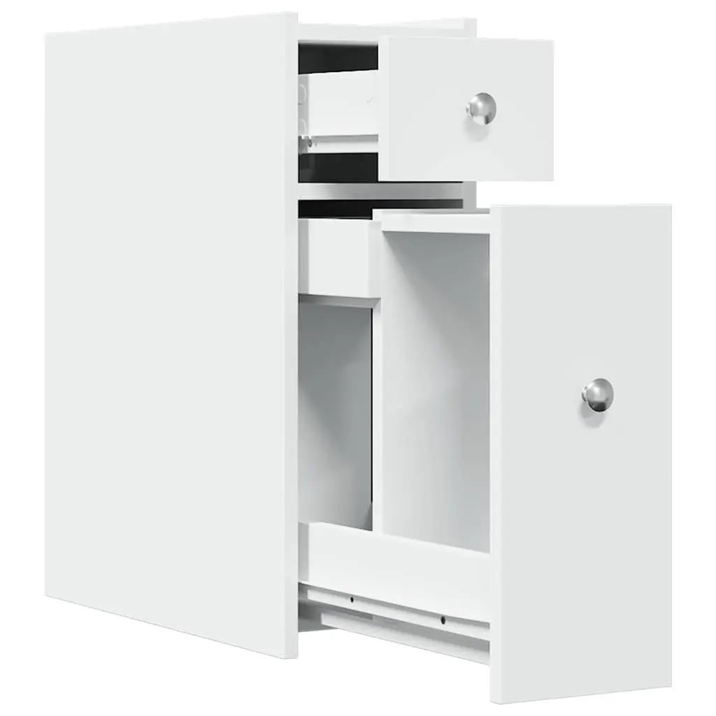 Narrow Bathroom Storage Cabinet on Wheels White Engineered Wood Tall Cupboard