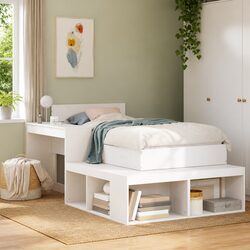 Bedside Cabinet with Desk White L-Shaped Storage Bedroom Furniture Solid