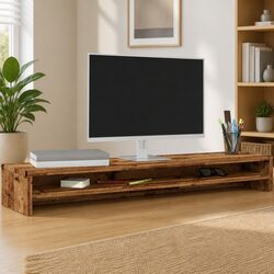 Monitor Stand Engineered Wood TV Riser Desktop Organiser Storage Shelf Brown
