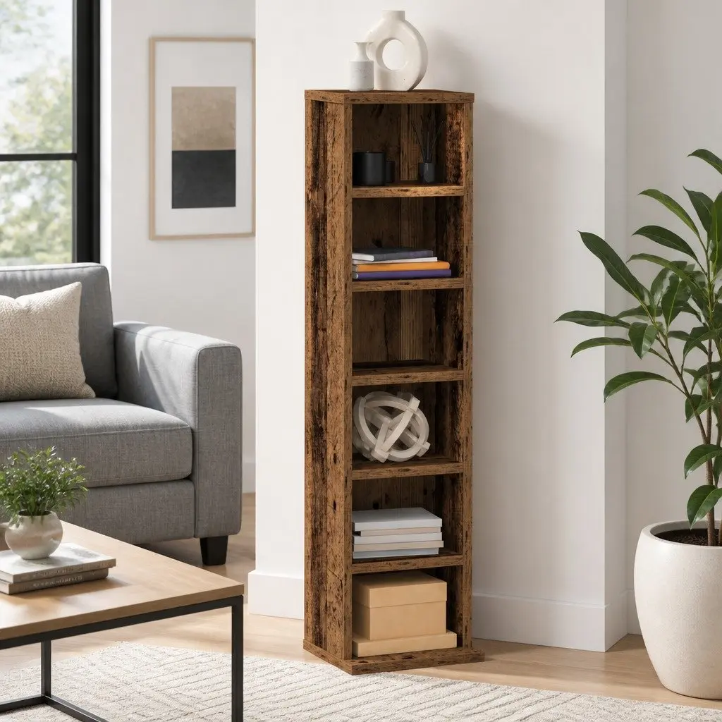 CD Cabinet DVD Storage Unit Old Wood Style 21x20x88 cm Media Storage Cabinet