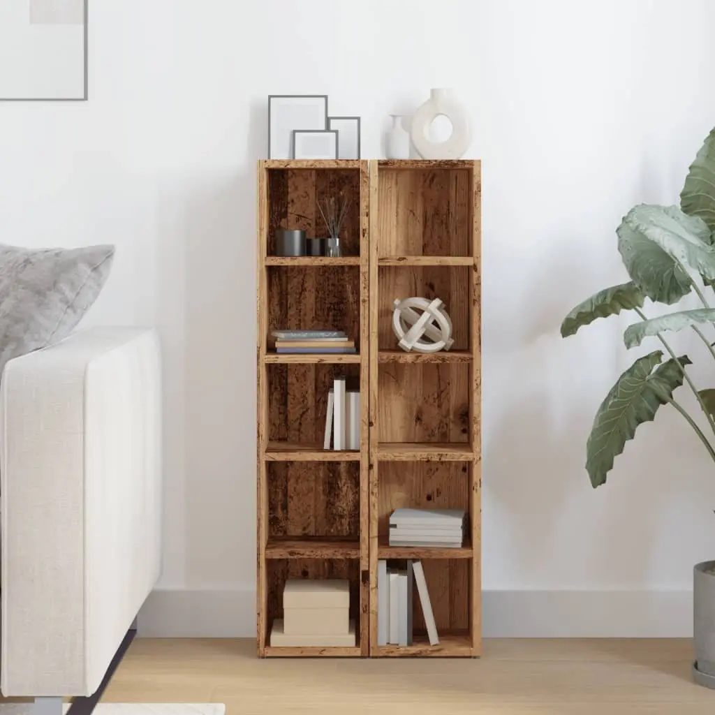 CD Storage Cabinet 2 Piece Set Brown Engineered Wood Media Rack Shelving Unit