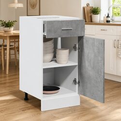 Drawer Bottom Kitchen Cabinet Grey Storage Unit 1 Drawer 2 Compartments