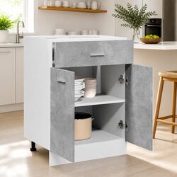 Drawer Bottom Cabinet Kitchen Storage Grey 60x46x81.5cm Engineered Wood Unit