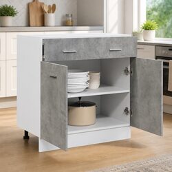 Drawer Bottom Cabinet Grey Kitchen Storage Unit 1 Drawer 2 Compartments