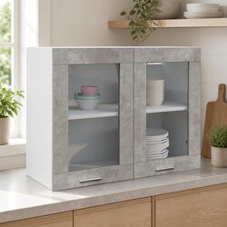 Hanging Glass Kitchen Cabinet Wall-Mounted Storage Grey Cupboard Organizer