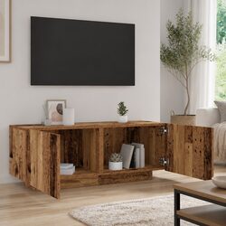 TV Cabinet Brown Engineered Wood Media Storage Unit Compartments Doors