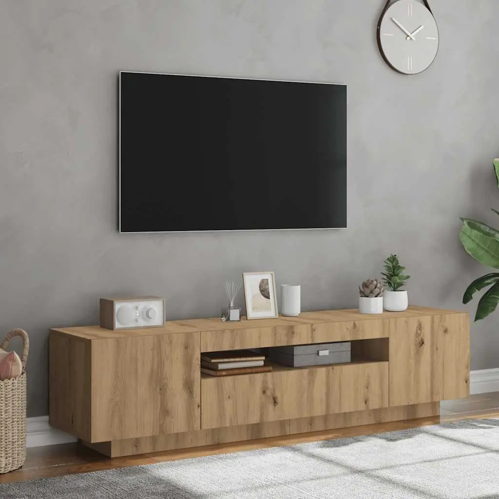 TV Cabinet RGB LED Lights Brown Engineered Wood Floating Stand Storage Unit