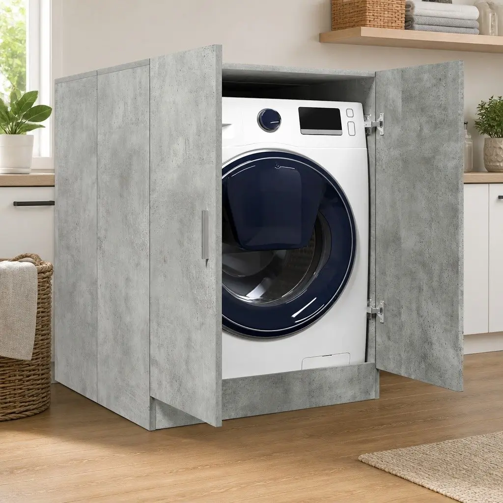 Washing Machine Cabinet Concrete Grey Bathroom Laundry Storage 2 Door Cupboard