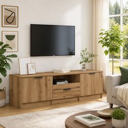 TV Cabinet Engineered Wood Brown Living Room Storage Unit 140x35x40cm