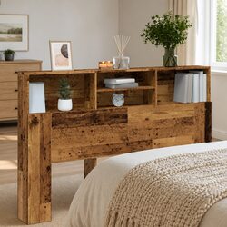 Headboard Storage Cabinet 160x19x103.5cm Bed Bookcase with Compartments Brown
