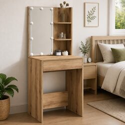 Dressing Table with RGB LED Lights Open Shelves Drawer Storage Makeup Vanity