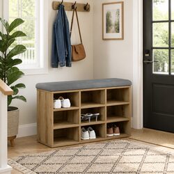 Shoe Bench Storage Hallway Entryway Furniture Brown Padded Seat Organiser