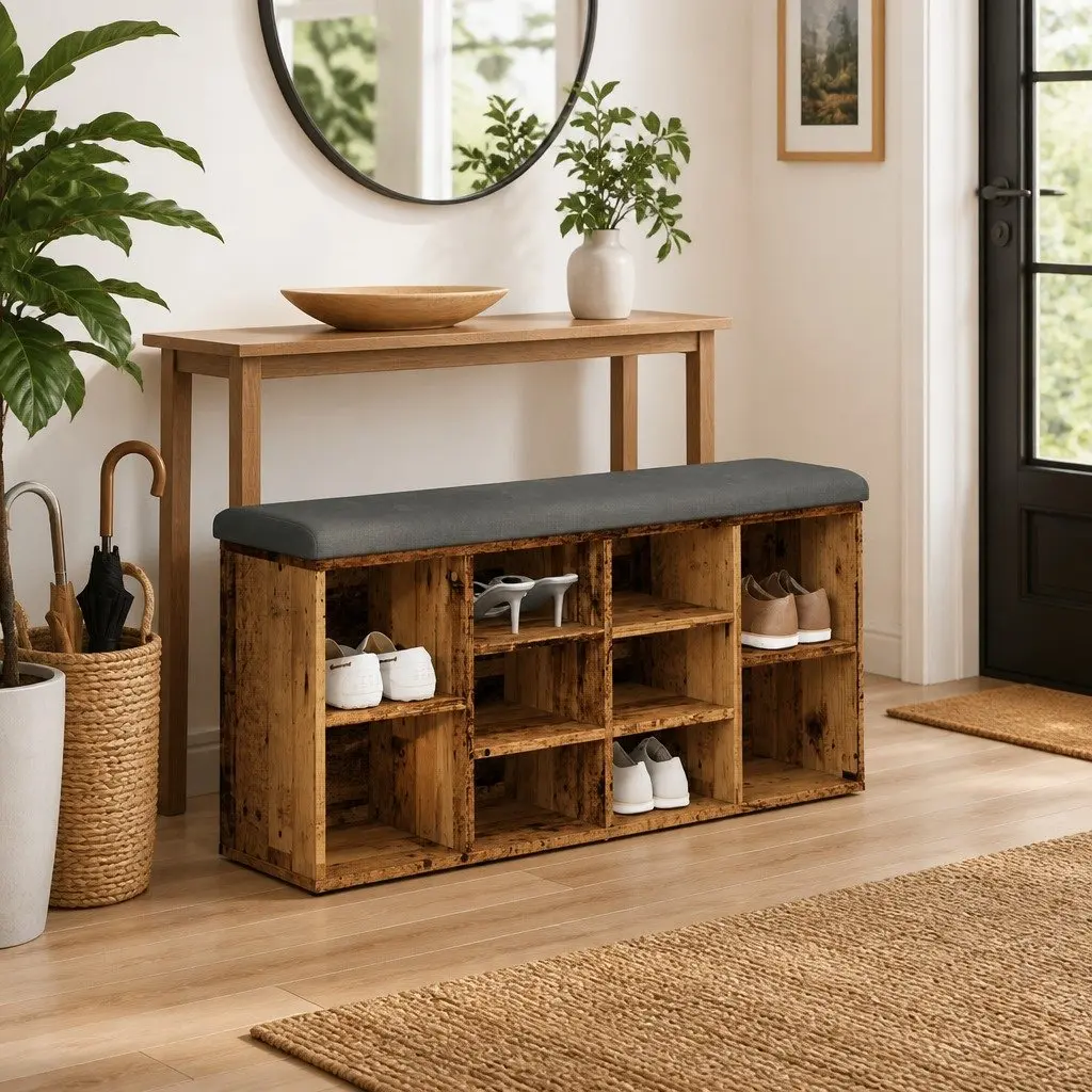 Shoe Bench Old Wood Design 102x32x50 cm Storage Bench Hallway Entryway Seat