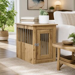 Dog Crate Furniture End Table Pet Kennel House Cage Brown Engineered Wood