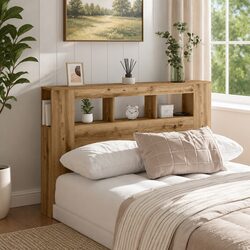LED Headboard Brown Engineered Wood Modern Bedroom Furniture with RGB Lights