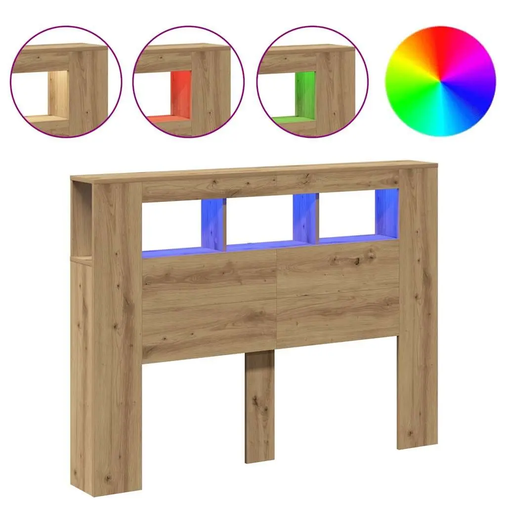 LED Headboard Brown Engineered Wood Modern Bedroom Furniture with RGB Lights