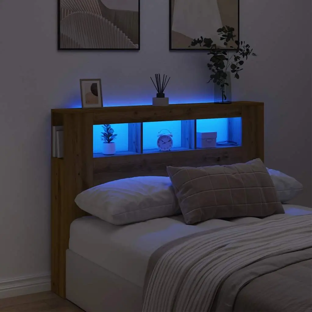 LED Headboard Brown Engineered Wood Modern Bedroom Furniture with RGB Lights