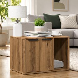 Cat Litter Box Enclosure Furniture Hidden Design Brown Storage Cabinet Side