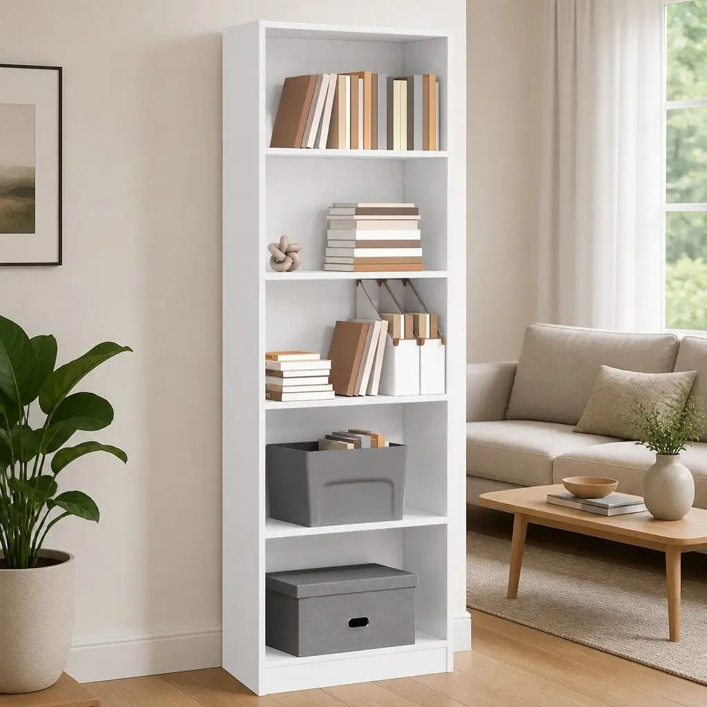 Bookcase Open Shelving Storage Cabinet 60x24x176 cm White Engineered Wood Home Office Organiser