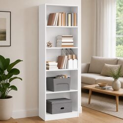 Bookcase White 60x24x176 cm Open Shelving Storage Cabinet Home Office Organiser