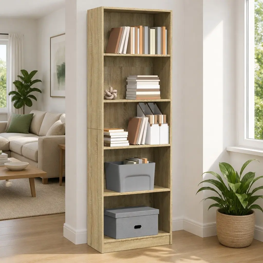 Bookcase Engineered Wood Storage Shelving Unit 60x24x176 cm Brown