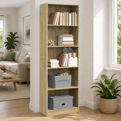 Bookcase Sonoma Oak 60x24x176 cm Engineered Wood Storage Shelving Unit Brown