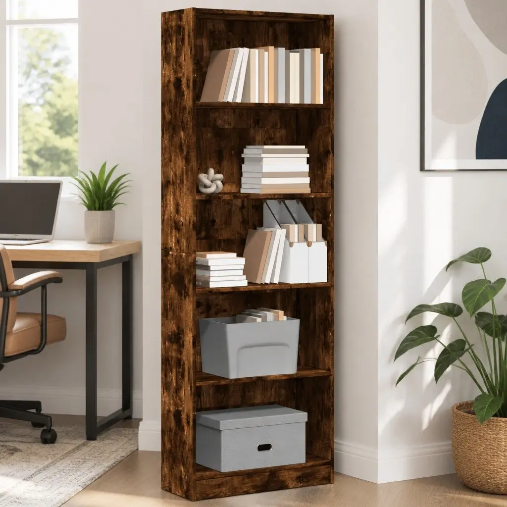 Bookcase Smoked Oak 60x24x176 cm Brown Engineered Wood Standing Shelf Storage