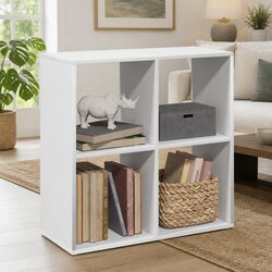 Room Divider Bookcase Shelving Unit 4 Cubic Compartments Geometric Storage White