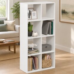 Room Divider Bookcase White Engineered Wood 8 Compartment Shelving Unit Storage
