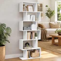 Room Divider Bookcase 6-Tier White 70x24x193 cm Standing Storage Shelf