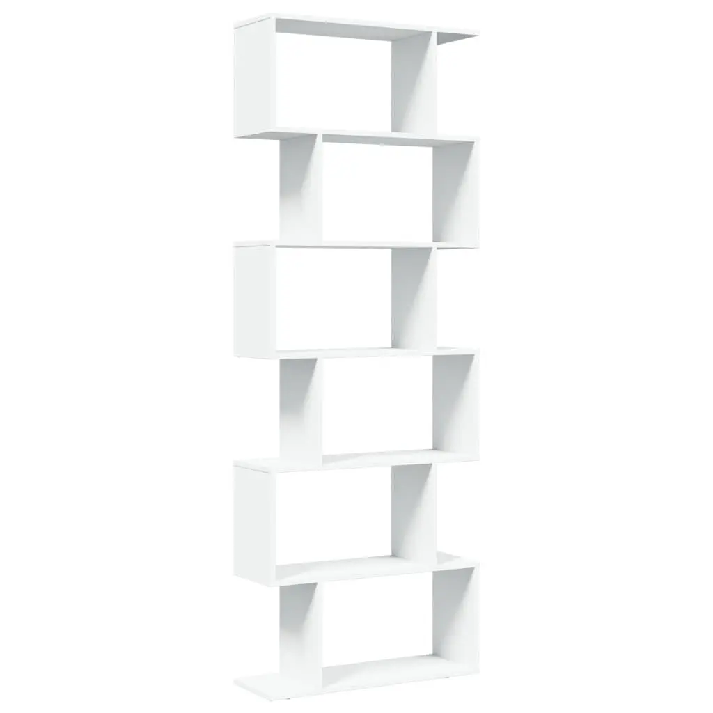 Room Divider Bookcase 6-Tier Staggered Storage Shelf White 70x24x193 cm