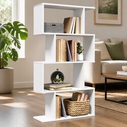 Room Divider Bookcase 4-Tier White Engineered Wood Shelving Unit Storage Display