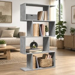 Room Divider Bookcase 4-Tier Storage Shelf Grey Engineered Wood 70x24x129cm