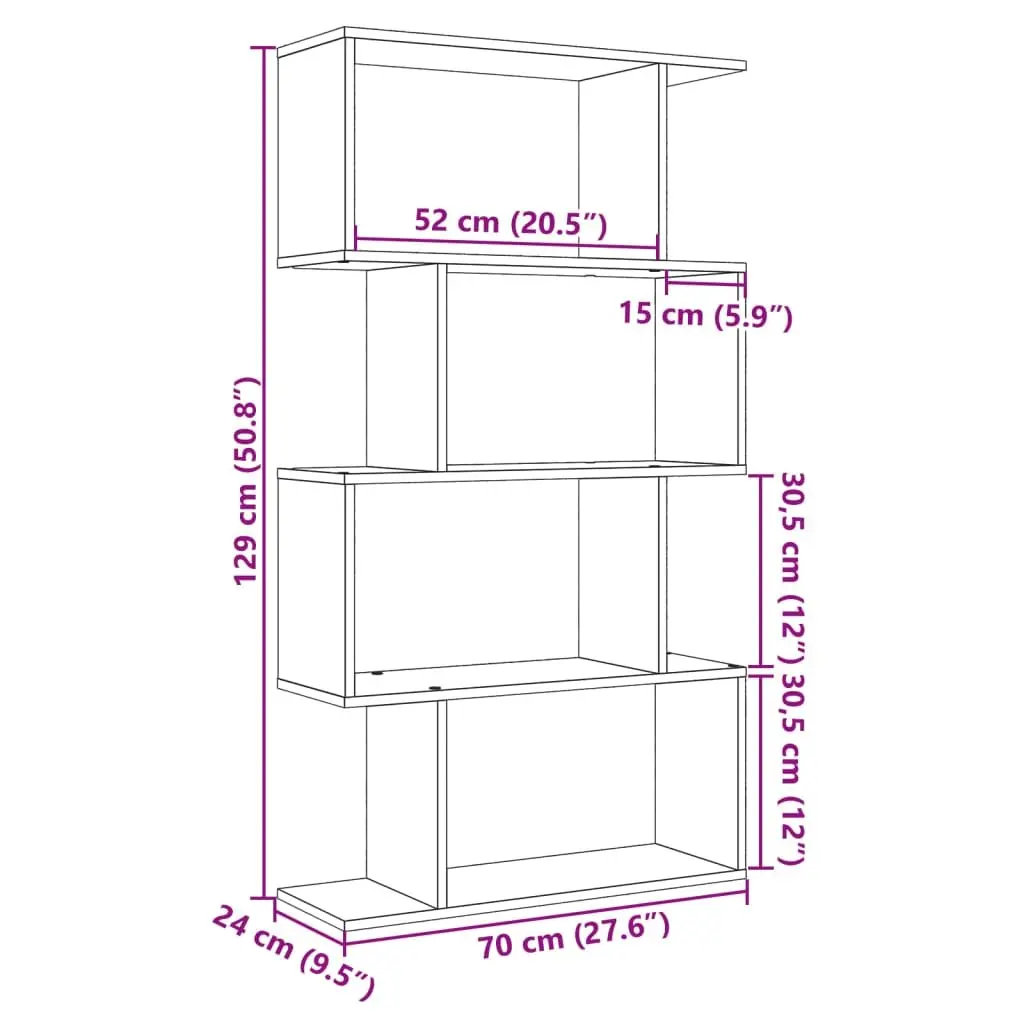 Room Divider Bookcase 4-Tier Storage Shelf Grey Engineered Wood 70x24x129cm