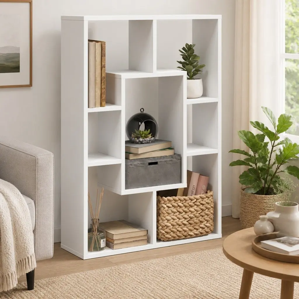Bookcase Engineered Wood White 63x20x90 cm Contemporary Storage Shelving Unit Display Shelf