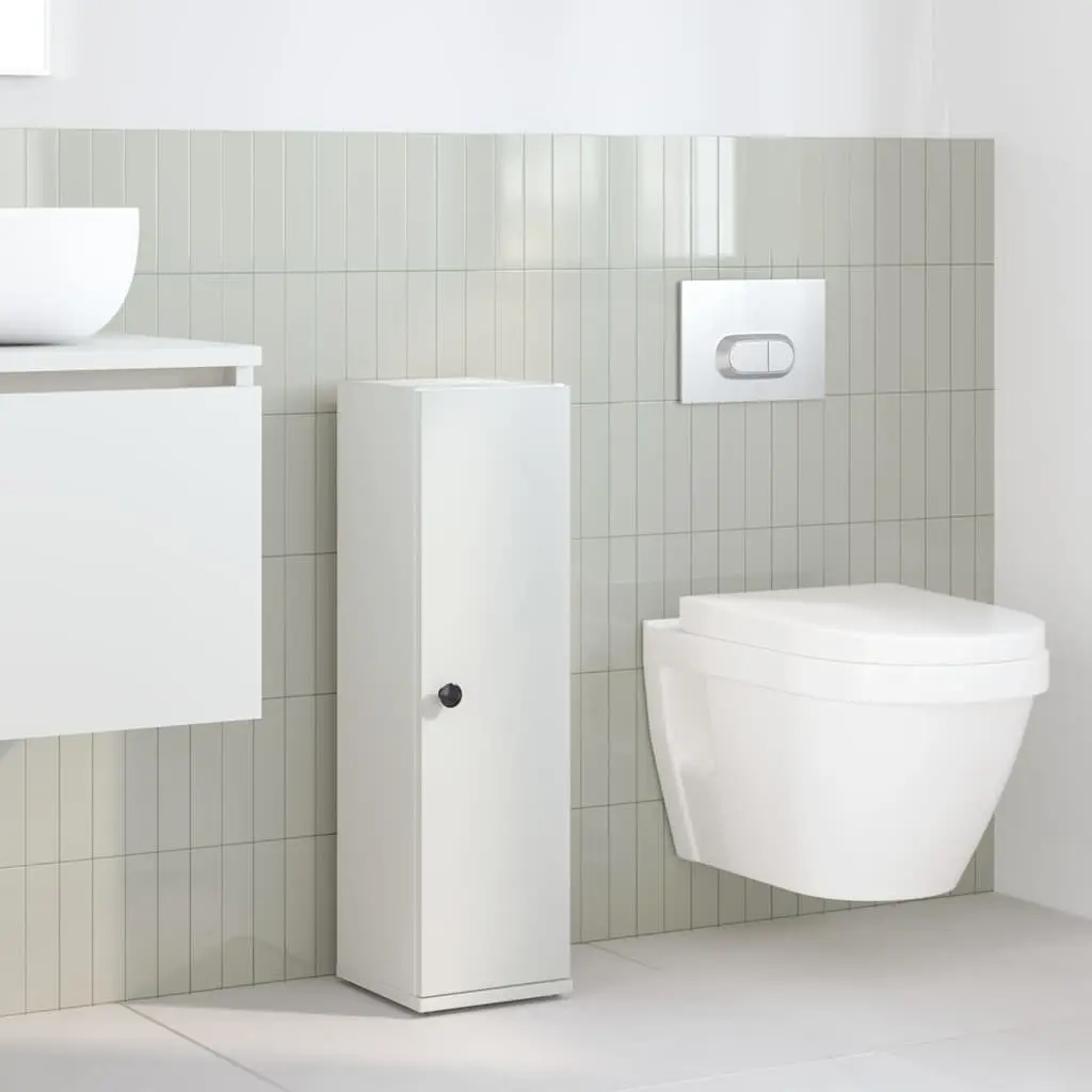 Bathroom Cabinet White Storage Cupboard with Toilet Roll Holder Adjustable Shelves Engineered Wood 20.5W x 22D x 72H cm