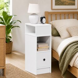 Bedside Cabinet with Drawer White Nightstand Bedroom Storage Table 25x31x66cm