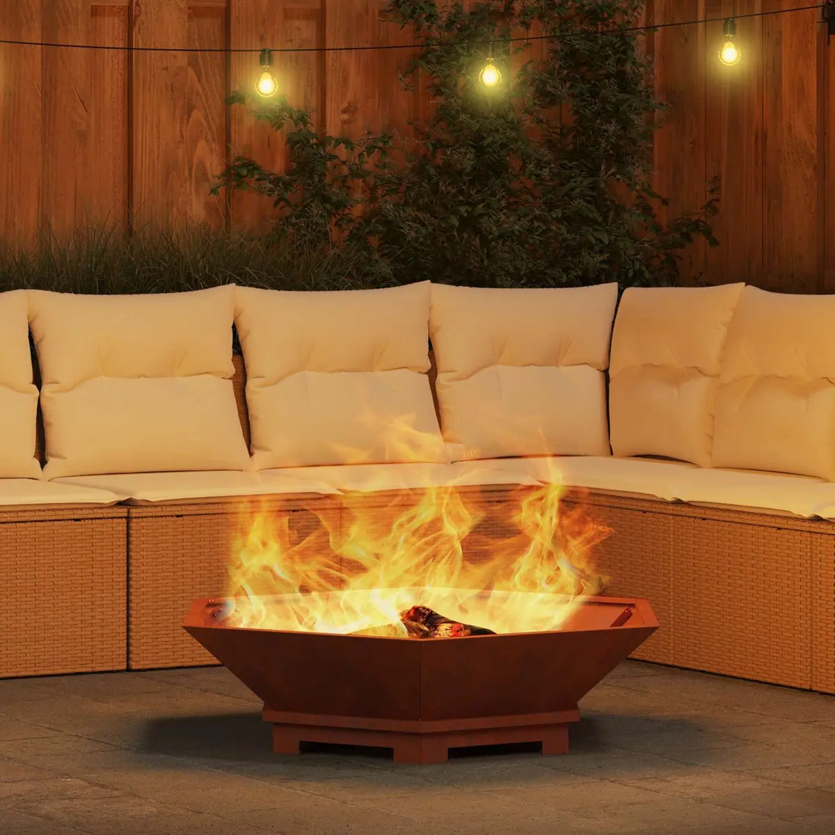 Fire Pit Outdoor Wood Burning Backyard Garden Heating Rusty Steel Weathering