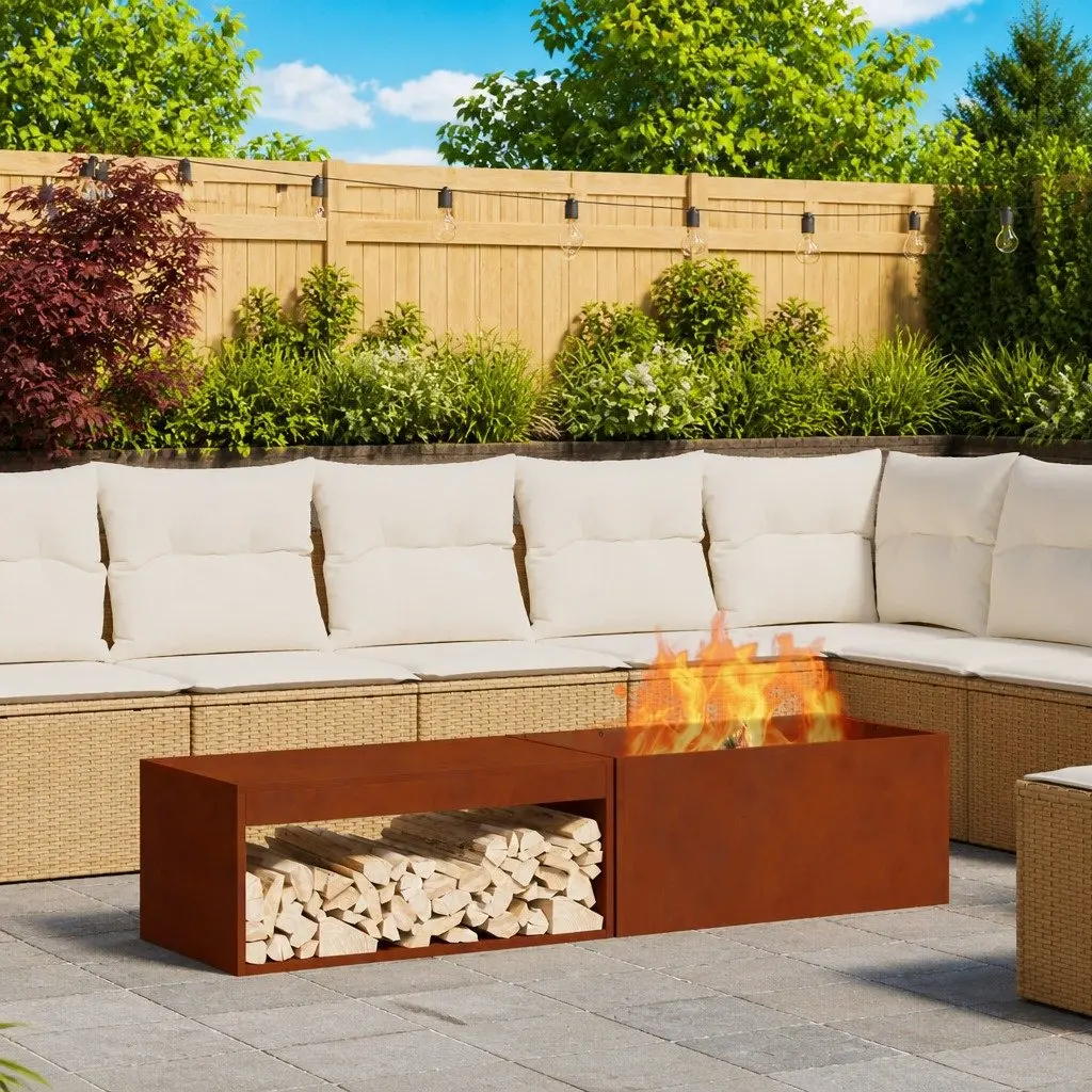 Rectangular Outdoor Fire Pit Weather-Resistant 160cm Brown Weathering Steel