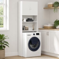 Washing Machine Cabinet White Storage Bathroom Laundry Organizer 64x24x190 cm