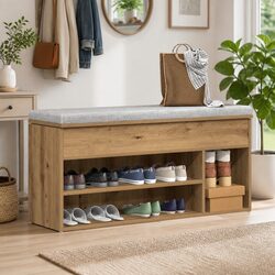 Shoe Bench Brown Engineered Wood Storage Seating Cabinet Organiser 102x30.5x45cm