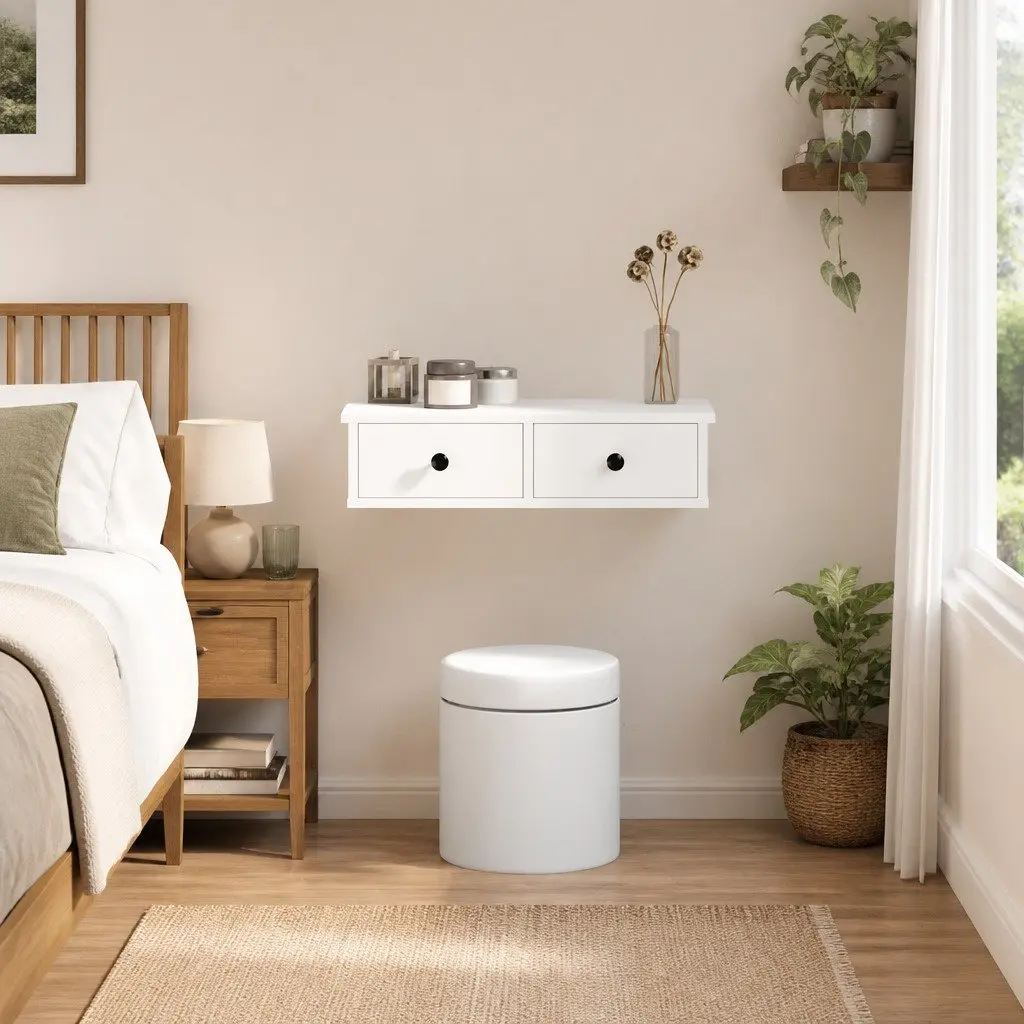 Wall Shelf with Drawers Floating Storage Cabinet Engineered Wood White