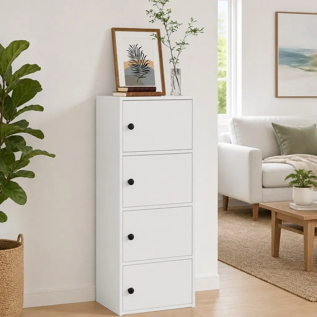 Bookcase White Engineered Wood 40x24x102cm Storage Cabinet with Doors Shelving Unit